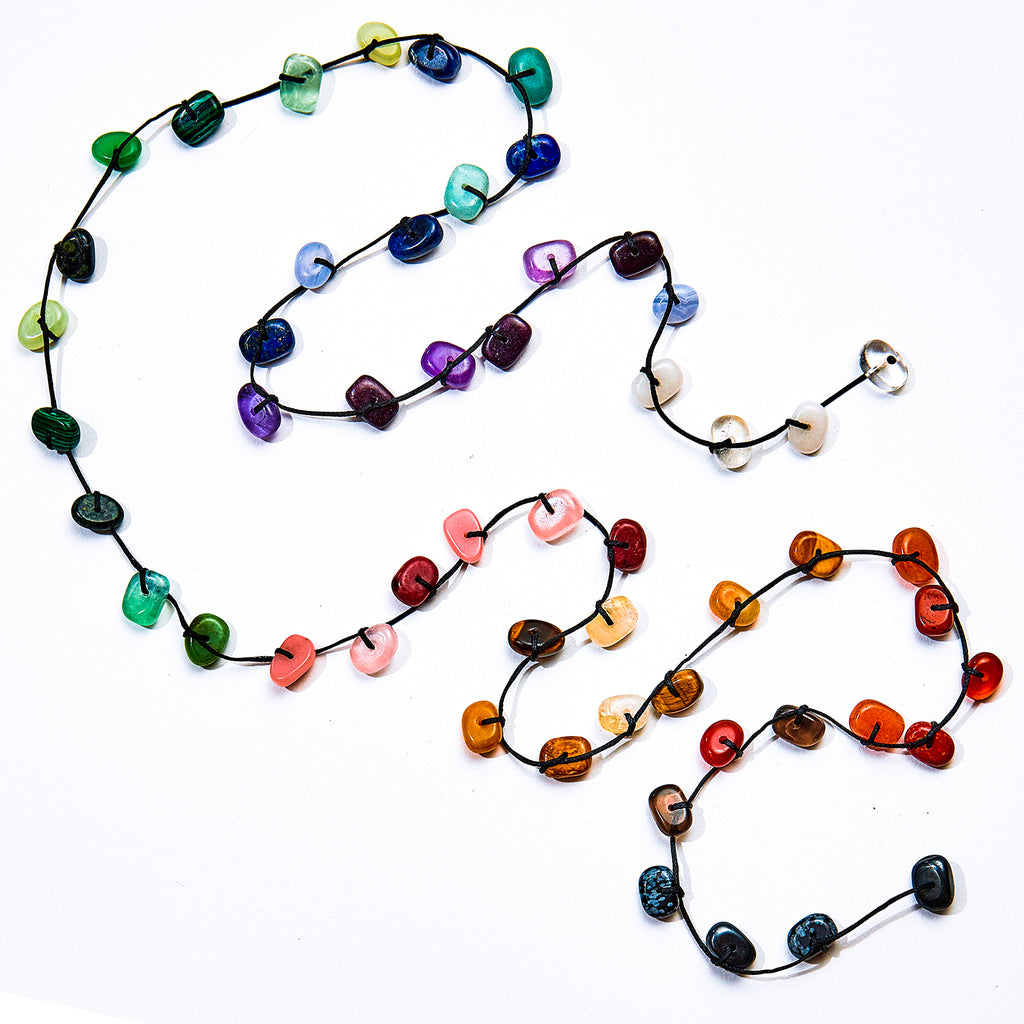 “Unisex chakra balance crystals necklace featuring all gemstone chakra stones, custom-cut and double-polished for beauty, alignment, and positive energy.”