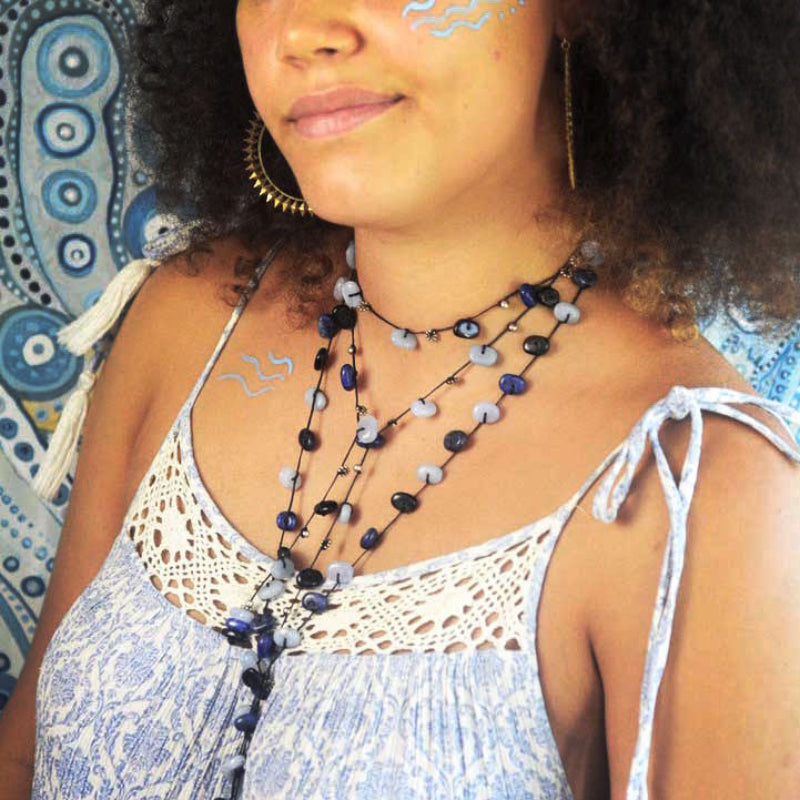 “Unisex throat chakra crystals necklace for communication, truth, and self-expression. Handcrafted with custom-cut stones for clarity and authentic voice.”

