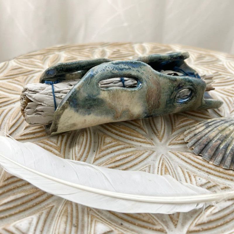 ceramic sage holder for clearing space rituals 