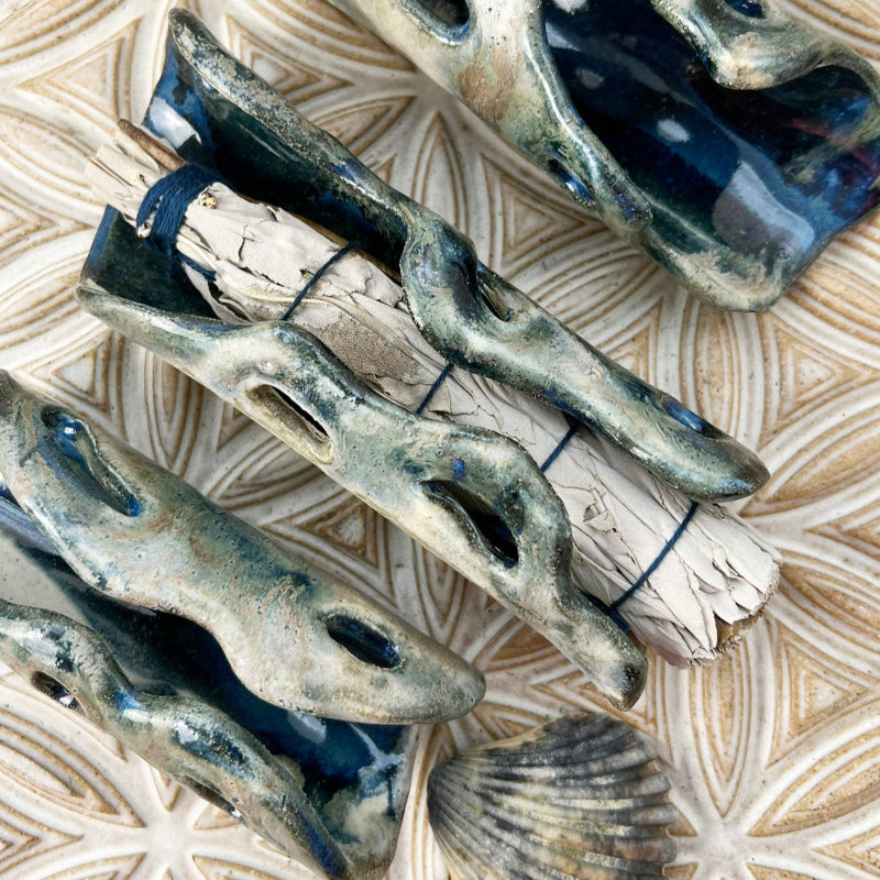 ceramic sage holder for clearing space rituals 