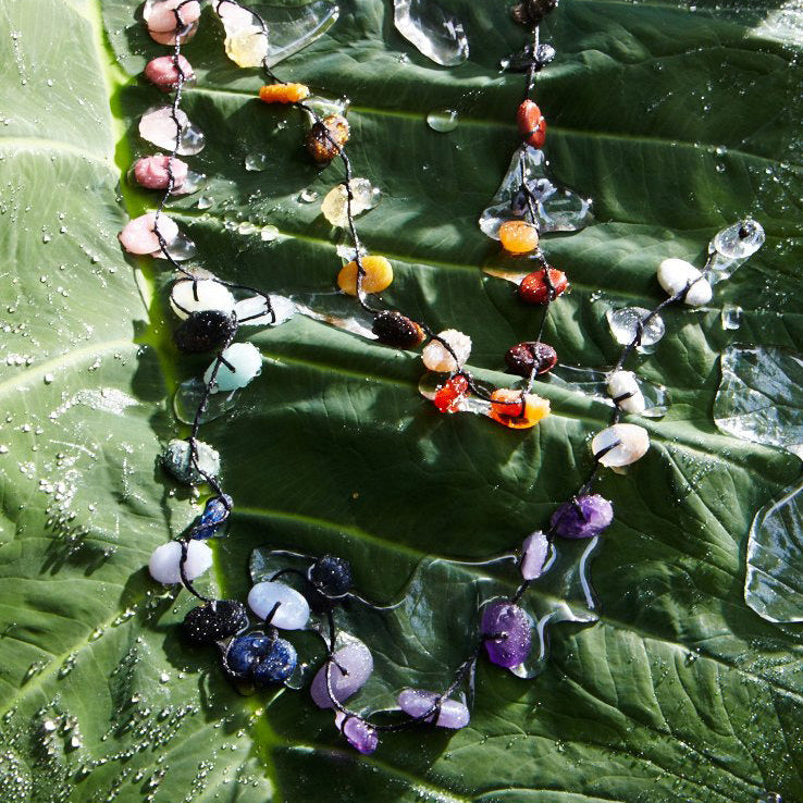 “Unisex chakra balance crystals necklace featuring all gemstone chakra stones, custom-cut and double-polished for beauty, alignment, and positive energy.”