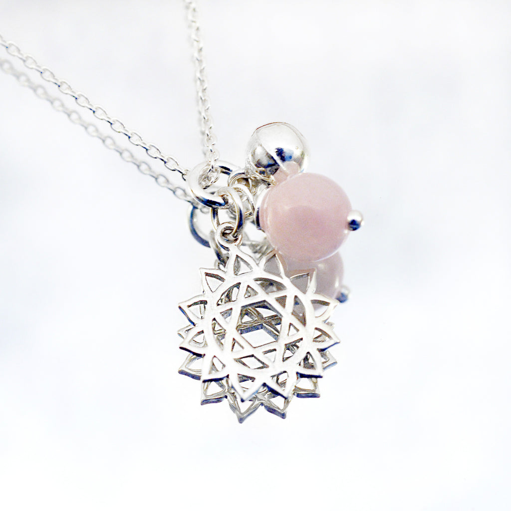 heart chakra symbol necklaces with rose quartz - i Love Chakra 