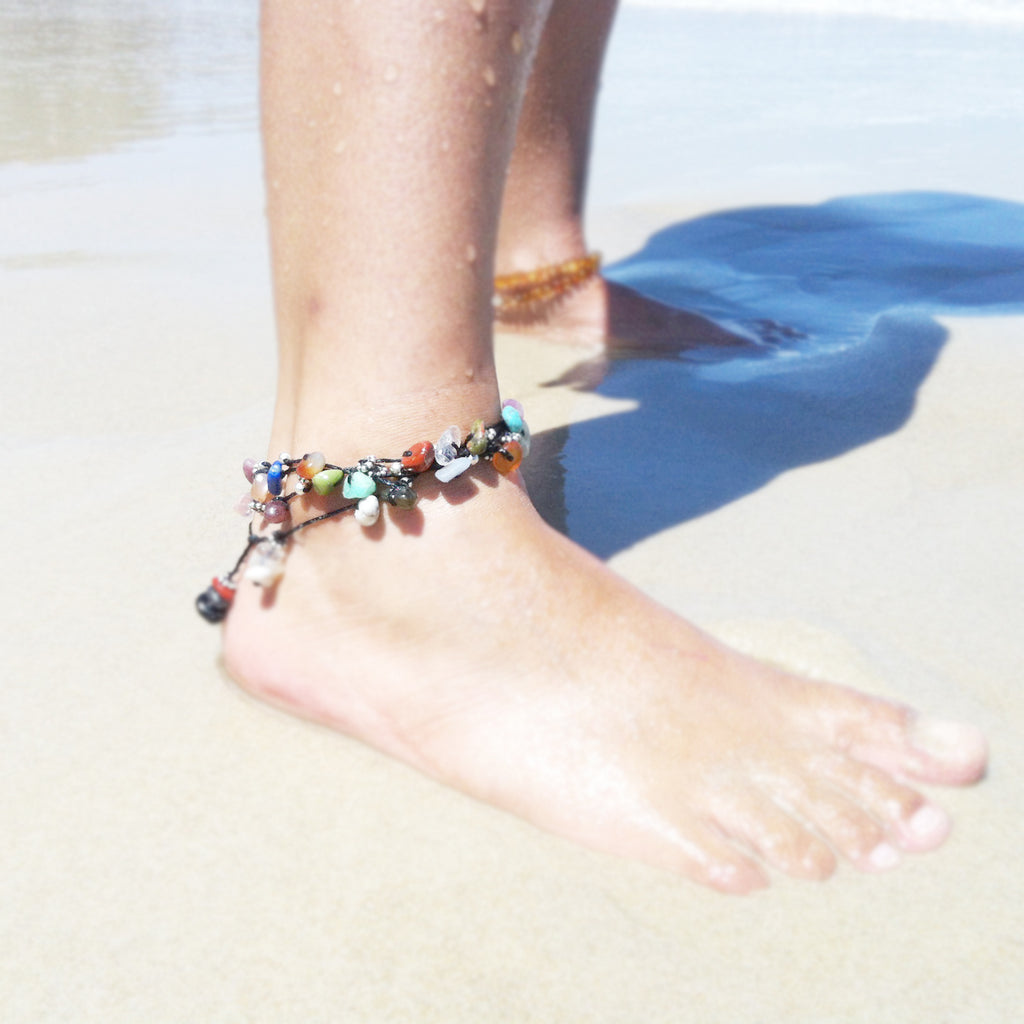 crystal anklet with alternate metal beads - i Love Chakra 