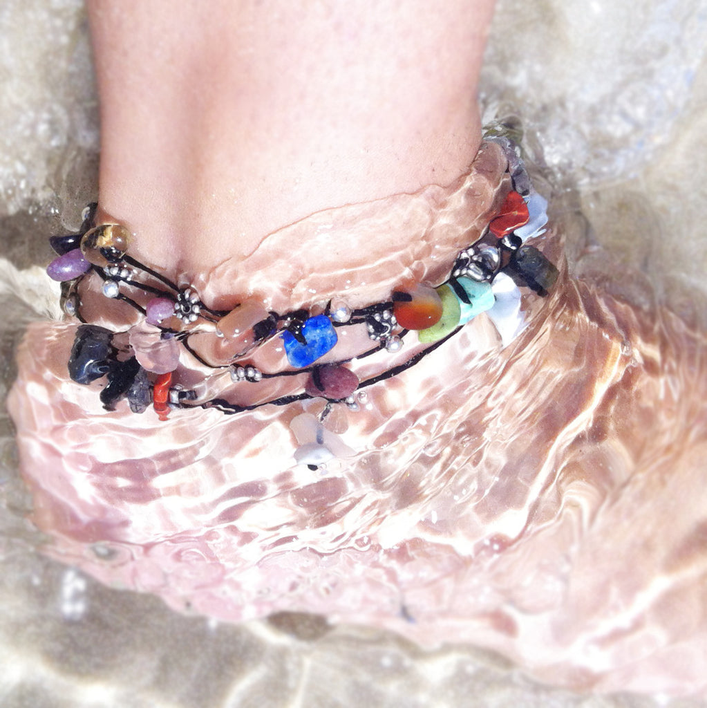 crystal anklet with alternate metal beads - i Love Chakra 